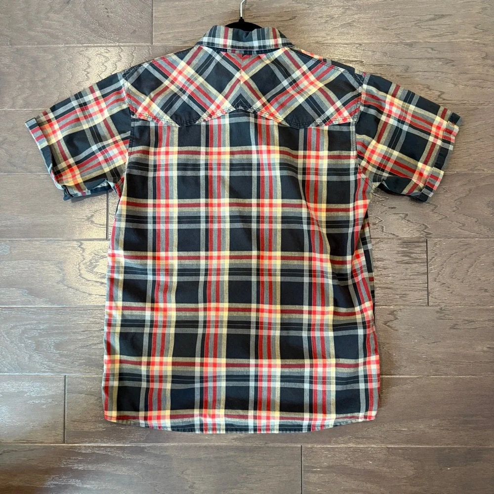 The North Face Men’s Plaid Western Short Sleeve Button-Up – Black Red Cream